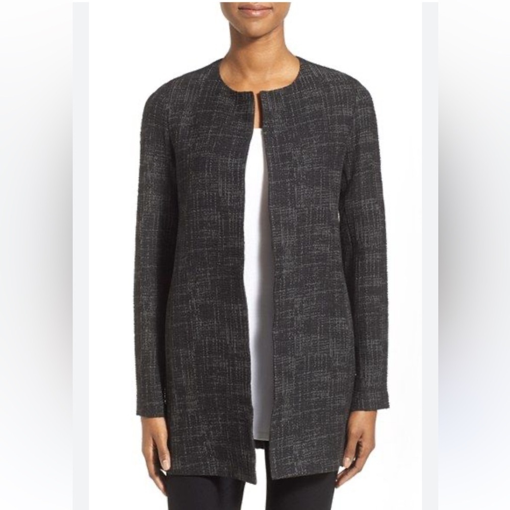 Eileen Fisher Coat Jacket Crosshatch Tencel Organic Cotton Black Sz Xs $298